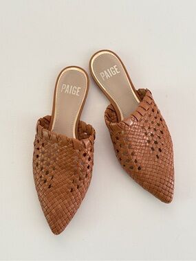 PAIGE ALANA WOVEN LEATHER MULES SIZE 5.5 IN Brown